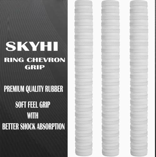 Image of Skyhi Premium Chevron Pack of 3 Cricket bat grip- Grips For Cricket Bats | Excellent Shock Absorption Rubber Cricket Bat Grips (Chevron Ring White)