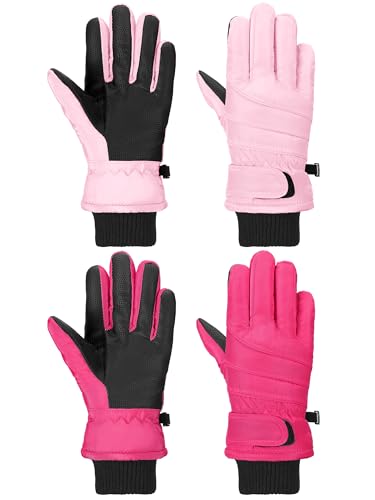 Image of SATINIOR 2 Pairs Kids Waterproof Winter Snow Gloves Ski Gloves for Boy Girl Outdoor Warm Thickening Snowboard