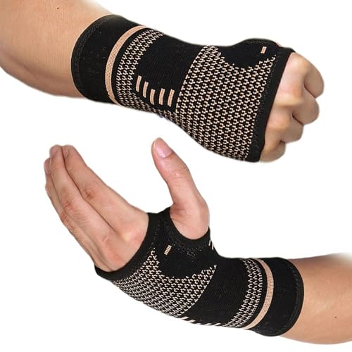 FITTOO Copper Compression Hand and Wrist Sleeves Brace for Men & Women - Pain Relief, Injury Recovery, Suitable for Sports Protection - Fits Left or Right Hand