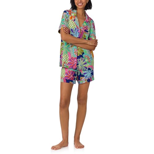 Image of Trina Turk Womens Short Sleeve Notch Collar & Shorts Sleepwear Pajama Set, Organic Cotton