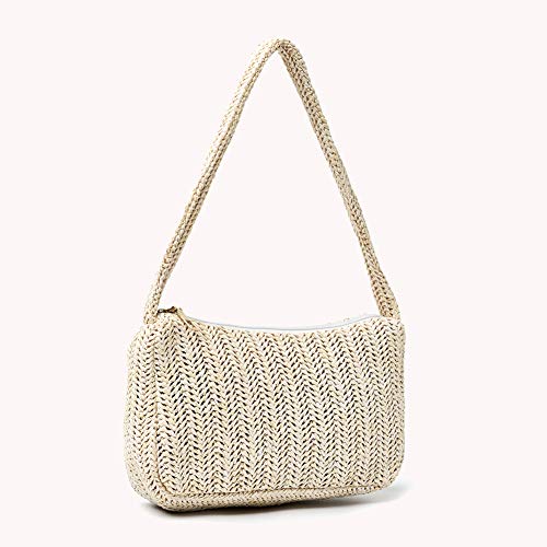 Bolsa de ombro de palha de tecido, bolsa feminina moderna pequena axila para o verão retrô portátil
