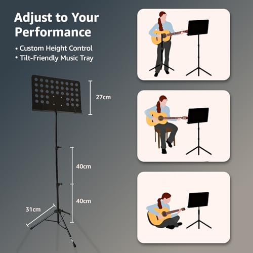 Image of Amazon Basics Orchestral Sheet Music Stand - Portable Black Design for Musicians and Performers