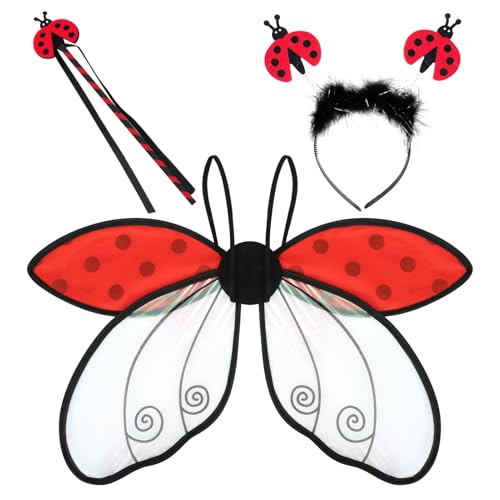 VGMANNTA deguisement Ladybug Coccinelle Enfant Set Ailes Dress Up Kit Halloween Carnaval Fête D'anniversaire Cadeau Jouet Filles