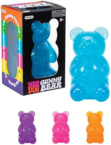 Schylling NeeDoh Gummy Bear - Sensory Fidget Toy with Jelly-Like Filling - 3.5" Tall - Colors May Vary (Pack of 1)