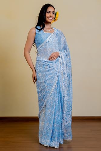 Image of MIRCHI FASHION Women Saree Floral Print Chiffon | Lightweight Festive Occasion Sari for Farewell and Functions with Unstitched Blouse Piece