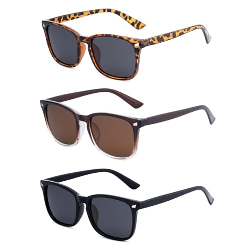RONSOU Womens Fashion Designer Polarized Sunglasses UV400 Protection Sun Glasses -Leopard/gray + Brown + Black(3 Pcs)