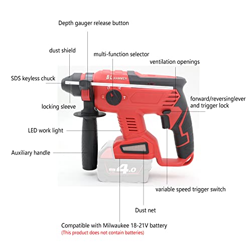 FSYAO 18V SDS Akku-Bohrhammer, bürstenloser Akku-Entfernungshammer, bürstenloser Motor, geeignet für Bohrer, Spitzkopf… – Bild 3