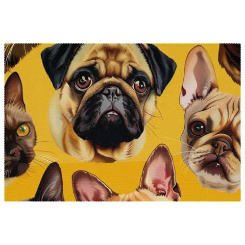 Set de table bouledogue antidérapant lavable tapis de table résistant chaleur 30x45cm