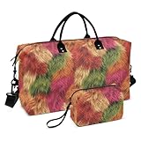 Personal Item Travel Bag Gym Tote Bag Carnival Animal Fur Print Magenta Green with Adjustable Strap for Yoga 2 Pcs Set bolsa de mano para ropa de viaje