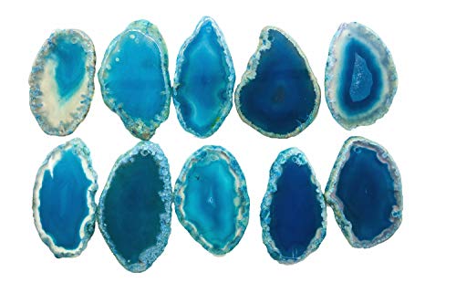 ShinyShaw 10 PCS Polished Agate Light Table Slices,Healing Crystals Geode Stones?Irregular Home Decoration Jewelry Making (Blue)