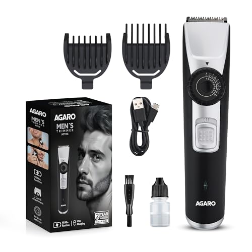 Image of AGARO Beard Trimmer MT1155, Adjustable Beard Trimmer for Men with Precision Dial, USB Rechargeable, 20 Length Settings Mustache Trimmer for Mens Gifts