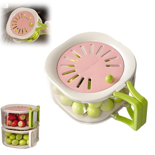 Cesta de drenaje y conservación 2 en 1, recipiente colador de frutas con tapa, canasta for lavar verduras, recipiente escurridor de frutas multifuncional, recipiente for lavar frutas.(Pink)