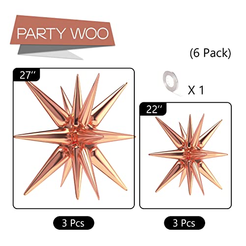 Image of PartyWoo Rose Gold Star Foil Balloons 6pcs Different Sizes Pack of 27 22 Inch Explosion Spike Mylar Balloons for Graduation Wedding Anniversary Bachelorette Engagement Birthday Party Decorations