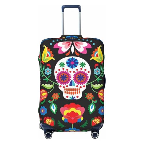 Sugar Horror Skull And Flowers Print Luggage Suitcase Covers Elastic Washable Luggage Protector Luggage Covers For Suitcase
