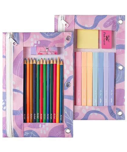 Image of Mr. Pen- Pencil Pouch for 3 Ring Binder, 2 Pack, 10 inchx6.75 inch, Smooth Zipper | Clear Window, Large Capacity Pencil Case with 3 Reinforced Grommets for School, Office, Supplies Storage