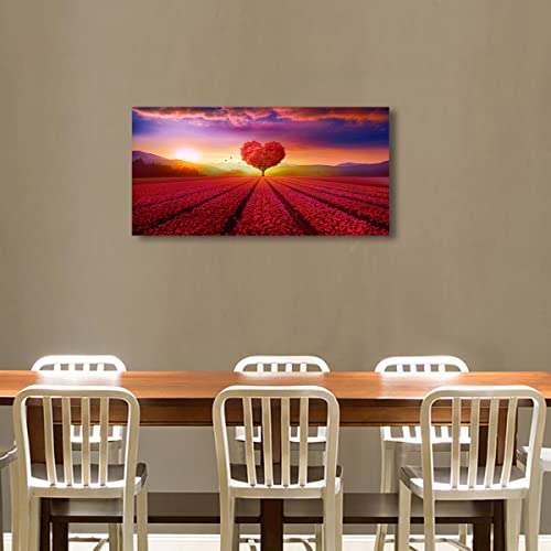 Tree Of Life Wall Art Canvas Prints Natural Landscape Pictures Home Decor Red Heart Tree Paintings For Living Room Bathroom Bedroom Kitchen Decorations 20X40 Wooden Framed Artwork Easy Hanging #TOP3
