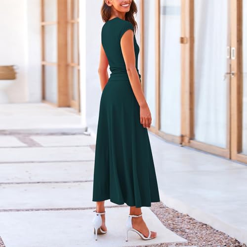 2 Piece Skirt Set Women Crew Neck Short Sleeve Cropped Top Elastic Waist Swing Skirts High Waist Maxi Skirt Set2