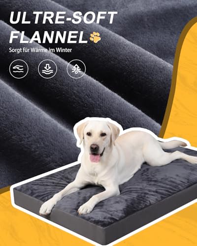 Favodormir Orthopädisches Hundebett Hundekissen Grosse Hunde XXL,Wasserdichter Kunstlederboden,Innen&Outdoor Hundematte Hundekorb Hundematratze für Große Hunde,119x73x9cm Dunkelgrau