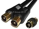 Macho a macho cable de TV. Rhinocables Coaxial Cable coaxial Macho a Macho con Hembra Adaptador de Oro brilló contactos Negro o Blanco (0,5 m (50 cm), Negro)