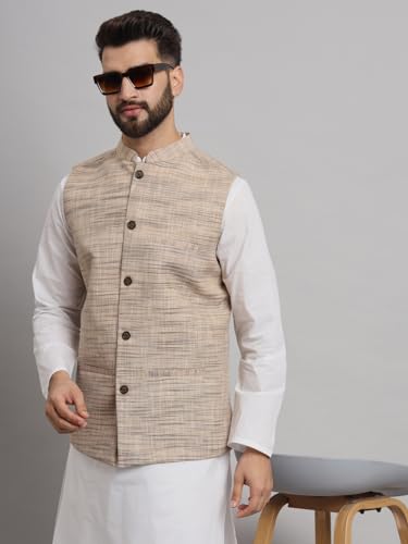 Image of LATEST CHIKAN Men's Traditional Cotton Solid Nehru Jacket /Waistcoat