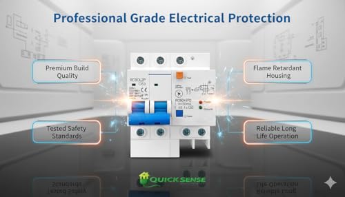 Image of Quick Sense (QS-CB01) Circuit Breaker | 63A Double Pole with Leakage Protection | Overload, Short Circuit & Surge Protection | AC 230-400V | DIN Rail Safety Breaker for Home, Office & Industrial Use