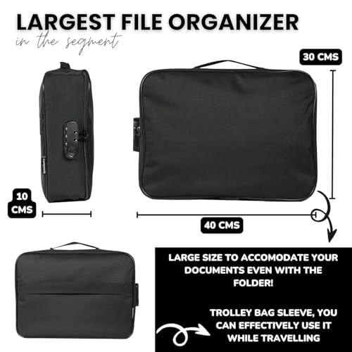 Image of Document Organizer Bag, Multilayer Travel File Pocket & Waterproof File Folders Bag with Lock for Certificates & Document Safe Pouch Bag for for Laptop, Passport, Home, Office (Black)
