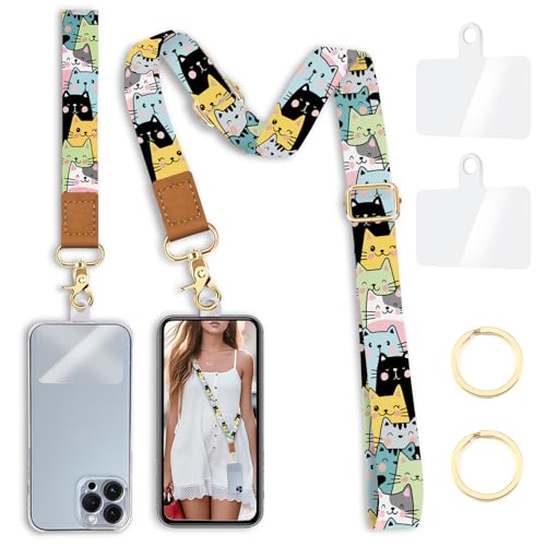 Image of Yonlevres Phone Lanyard Crossbody Strap Wrist Neck Adjustable Women Cat | Cute Cell Phone Lanyard for Travel Daily, Hands-free, Fit Keys ID Badge, for Full-coverage Phone Case, Accessories, Gifts