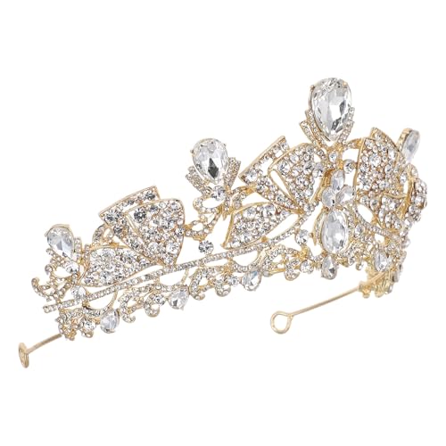Tiara de boda para novia elegante y tocado de aleación dorada romántica