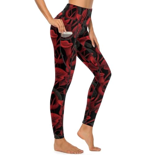 Pantalon de yoga ventre plat avec poches latérales motif gothique rouge