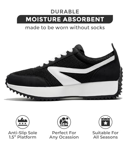 Project Cloud Memory Foam Sneakers - Non-Slip Work Shoes, Lace Up Running Footwear for Women - Fashion Sneakers 2024 (Serena, Black, 8.5)3