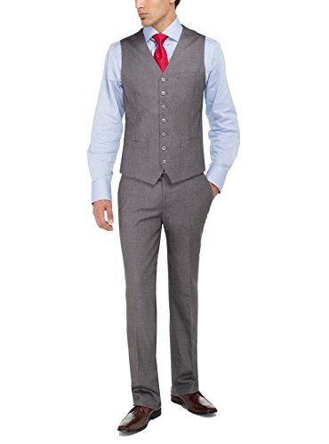 GN Luciano Men's Two Button 3 Piece Vested Suit Set Bird's Eye Modern Fit4