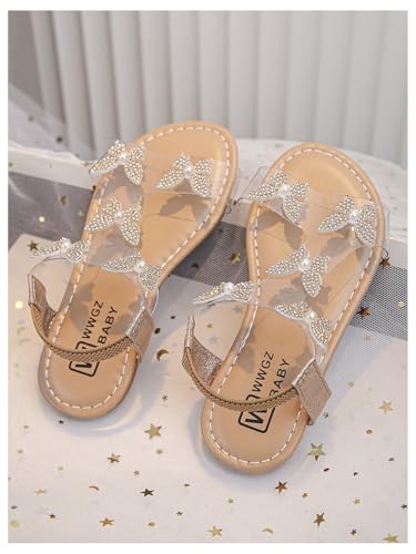 Image of GORGLITTER Girl's Sandals Butterfly Clear Rhinestone Glitter Ankle Strap Flat Sandals Summer Beach Vacation Sandal
