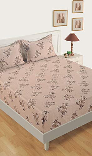 Image of Swayam Mercerized Pure Cotton Single Bedsheet with 1 Pillow Cover | Size 60 x 90 inch | 250 TC | Floral Design | Soft Breathable Bed Sheet | Comfortable & Durable for Bedroom - Brown