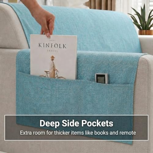Image of STITCHNEST 'ComfyNest Series' 1 Seater Sofa Cover | Full Coverage with Armrest Pocket | Elegant Jute Fabric, Washable & Durable for Modern Living