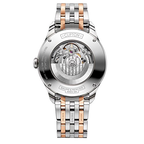 Baume & Mercier Clifton Two Tone Stainless Steel Mens Automatic Watch Sapphire Crystal - 41mm Analog Black Face with Second Hand and Date - Swiss Made Self Winding Luxury Dress Watches For Men 102102
