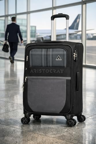 Image of VIP Aristocrat Softsided Polyster 8 Wheels Spinner Luggage with Premium Fabric,Jumbo Sizw,Spacious Interior,Expander and 3 Years International Warranty (Grey, Check-in | 69 CM | Medium)