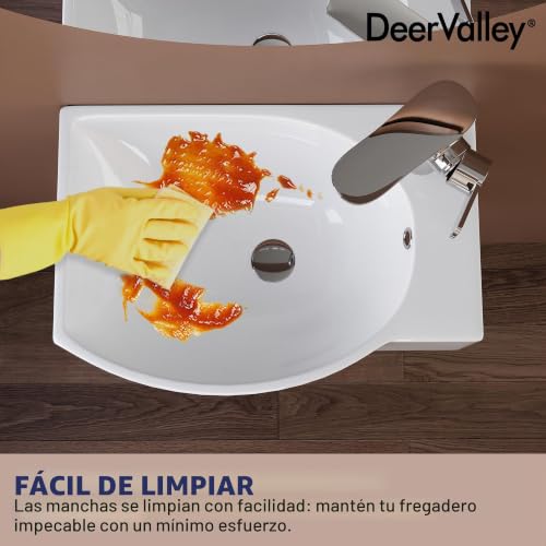 Lavabo de pared DeerValley pequeño para esquinas con agujero para grifo y rebosadero 7