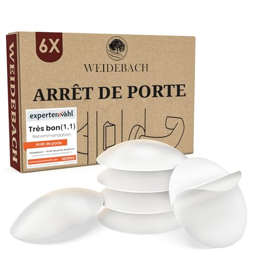 WEIDEBACH® 6x butée de porte murale blanche, butee de porte blanche, 40 x 8 mm tampon porte, butee de porte adhesive, butoir de porte blanc, amortisseur de porte, butée de porte murale