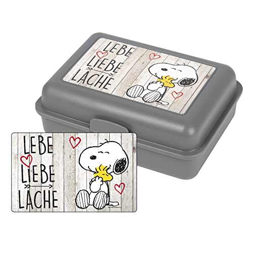 United Labels Peanuts Snoopy Collection Brotdose - Lebe Liebe Lache Lunchbox Butterbrotdose mit Trennwand Grau