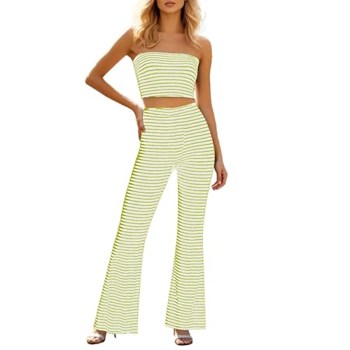 Ensemble pantalon femme rayé avec crop top élégant pour l'été