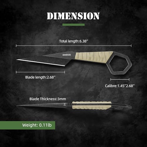 Image of Omesio Fixed Blade Knife with Sheath, 6.38 inch Full Tang Neck Knife for Men, Compact EDC Tactical Knife for Outdoor Camping, Survival, Hiking (Khaki)