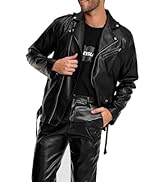 ZNZHKR Men’s Pu Leather Jacket Lapel Collar Motorcycle Zip Up Long Sleeve Motor Biker Short Coat ...