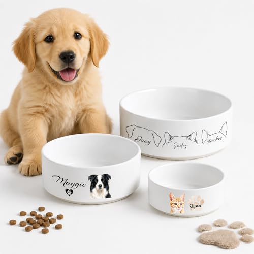 DYOART Custom Dog Bowls with Name Personalized Pet Dish for Puppy Kitty DIY Pet Picture Ceramic Feeding Bowls Christmas Birthday Adoption for Puppy Owner
