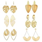 LOCCY 6/12 Pairs Gold Drop Dangle Earrings for Women Girl Golden Boho Drop Dangle Earrings Set Hypoallergenic Earrings Water Drop Leaf Diamond Tassel Earrings (Gold Set 2-6 Pairs)