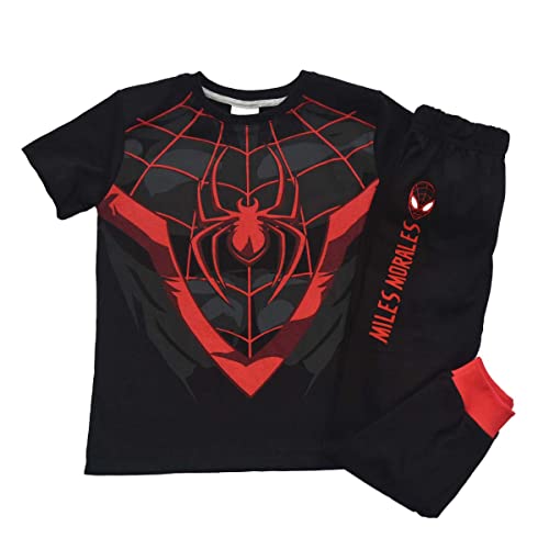 La mejor comparación de Ropa para Niño los 10 mejores. 39 Marvel 2PJAZ01 Conjunto de Pijama Playera y Pantalón de Algodón M/C Miles Morales para Niño, Negro, 8