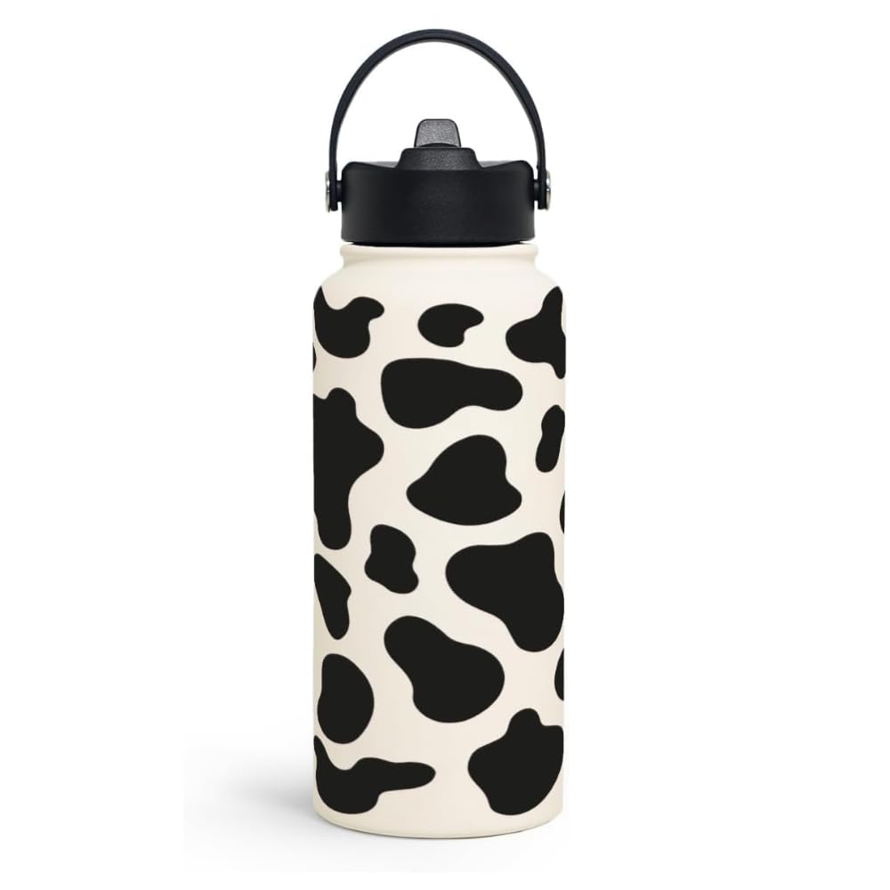 Botella de agua con estampado de vaca, de acero inoxidable, aislada al vacío con tapa, botellas de agua de vaca para gimnasio, deportes, viajes al aire libre, regalos de vaca para mujeres y niñas