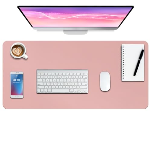 Boutilon Leather Desk Pad Protector,Non-Slip Mouse Pad,Laptop Desk Pad,Office Mouse Mat,Waterproof Leather Desk Blotter,Desk Writing Pad for Office and Home (S-Pink,24"x 14")