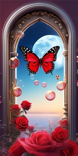 Kit Peinture Diamant 5D Rose Papillon Tableau Perle 90x200cm