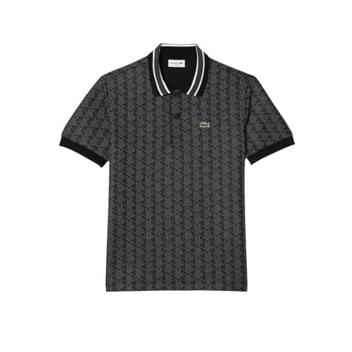 Lacoste Men's Classic Fit Monogram Jacquard Polo Shirt, Black/Graphite, X-Large
