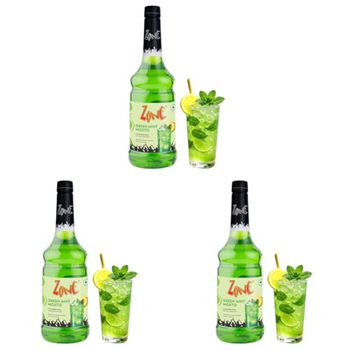 Image of Zone Green Mint Mojito Flavoured Syrup 1L (1000ml) | Cool Mint & Zesty Lemon Blend | Perfect for Mocktails, Lemonades, Iced Teas & Beverages | Ideal for Cafe, Restaurant & Home Use (Pack of 3)
